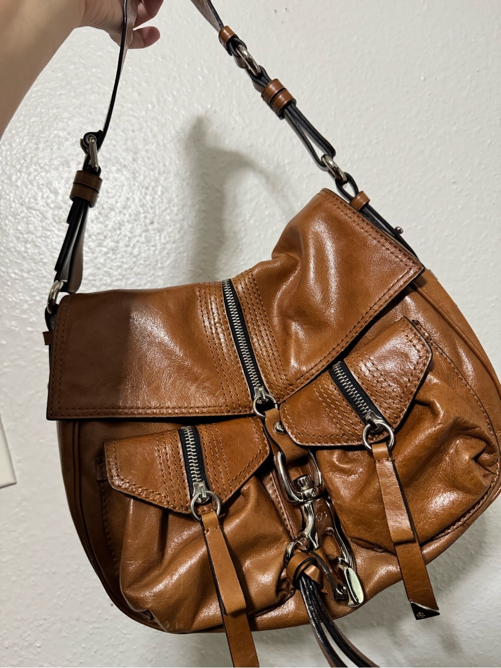 Leather Shoulder Bag in Brown - Women's Handbag